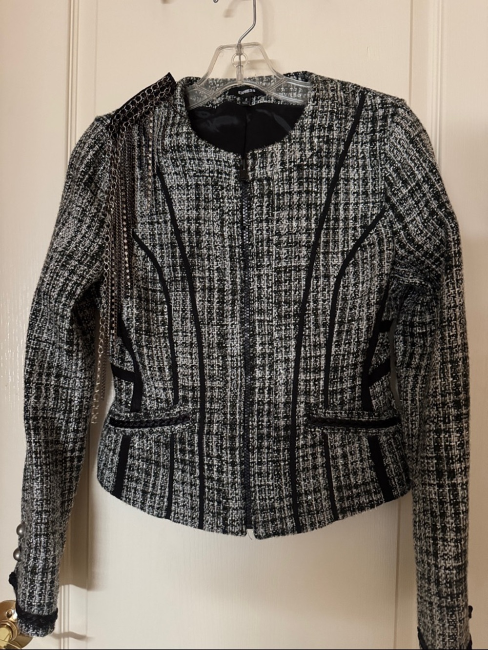 Express Black and White Tweed Suit Jacket
